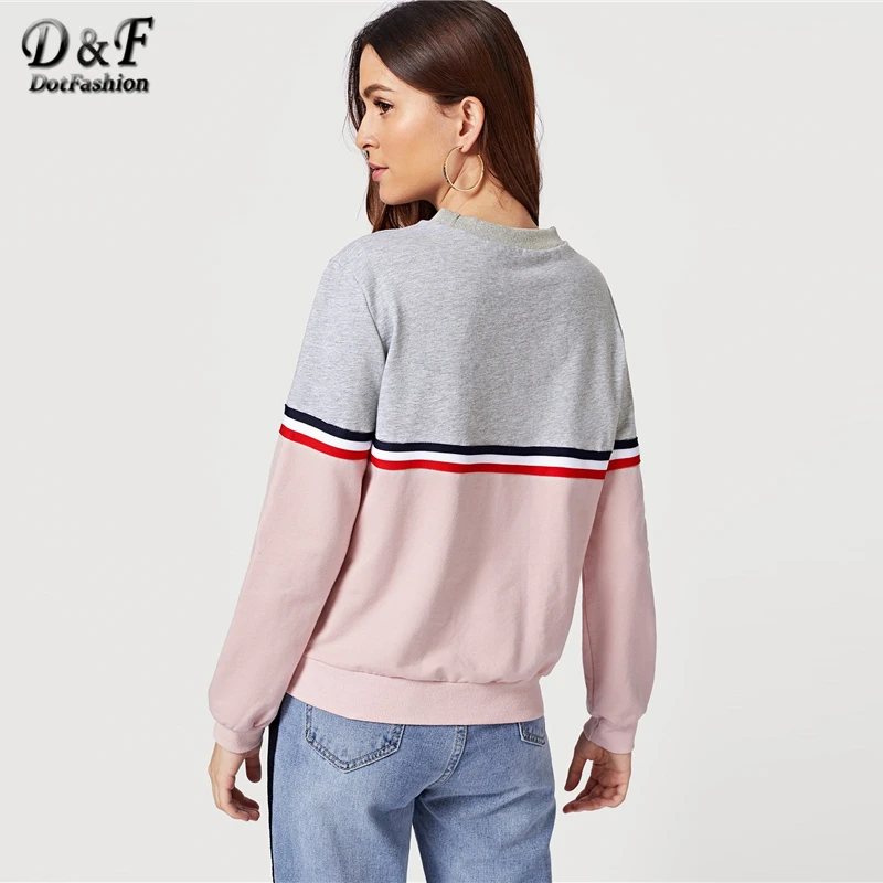 Dotfashion двухцветная полосатая толстовка с цветными блоками, Женская Повседневная весенне-осенняя одежда с длинным рукавом, пуловеры в консервативном стиле, толстовка