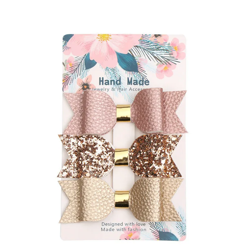

3pcs Mermaid Hair Bows Glitter Hair Clip Rose Gold Sparkly Leather Pretty Headband Hairpins Princess Party Headdress