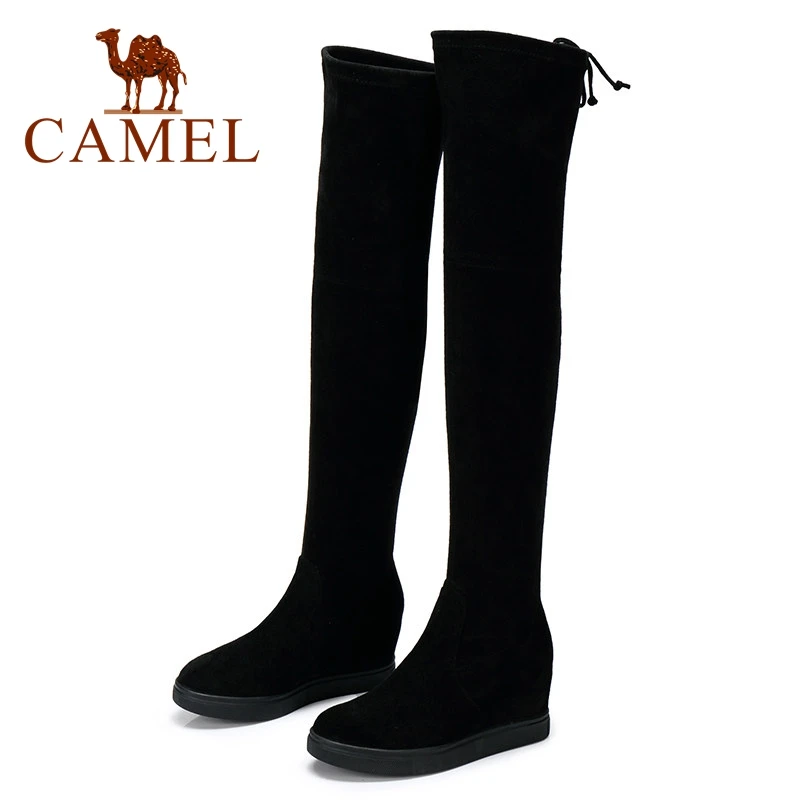 

CAMEL Winter Over The Knee Thigh High Boots Women Shoes 2018 Fashion Warm Platform High Heel Lace Plush Suede Long Boots Ladies