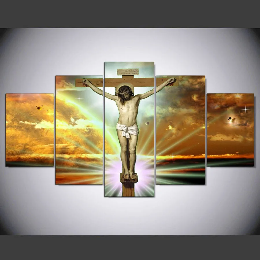 5 Piece Framed HD Printed Jesus On The Cross Figure Canvas Artwork
