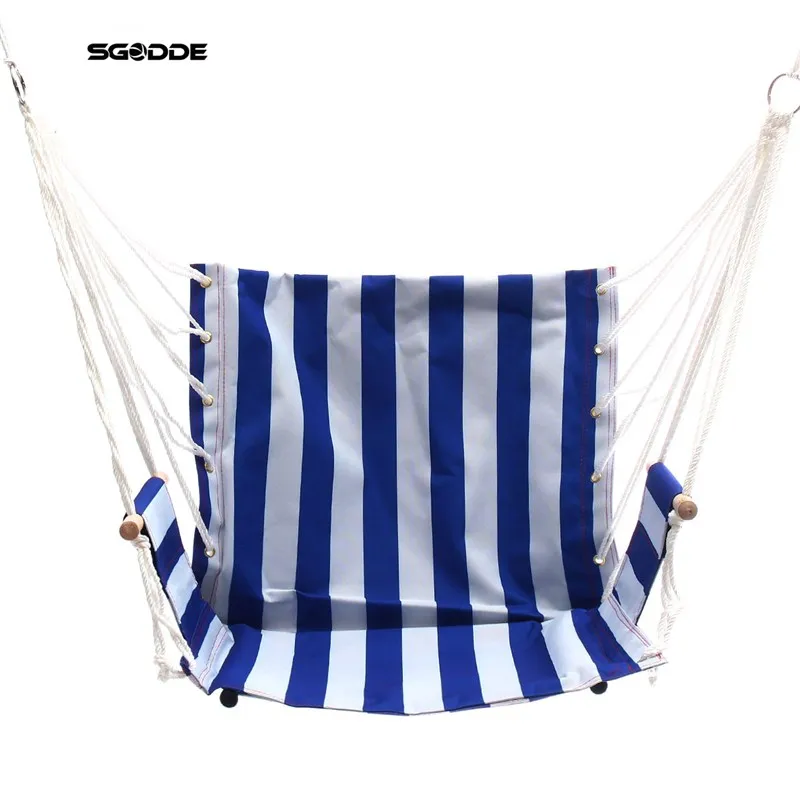 

SGODDE Portable Hammock Hanging Rope Chair Porch Swing Seat Patio Camping Blue Stripe Outdoor Indoor Swing Seat Chair