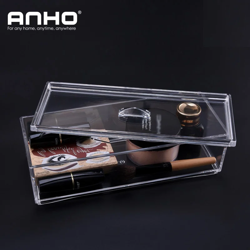 

ANHO Clear Acrylic Makeup Case Cotton Pads and Jewelry Storage Box Sundry Storage Makeup Container Cosmetic Makeup Organizer