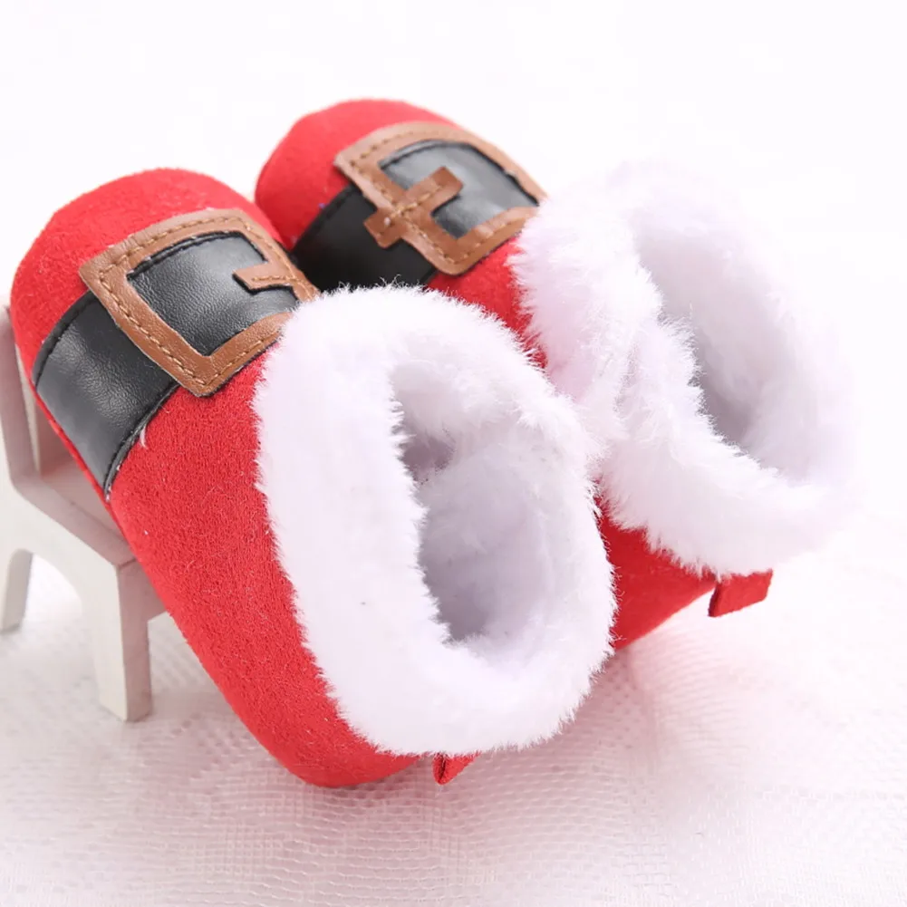 Рождество новорожденных Для маленьких мальчиков Обувь для девочек зимние теплые зимние хлопчатобумажные сапоги рождественские подарки для детей мягкая подошва Обувь Мокасины Infantil; - Цвет: Красный