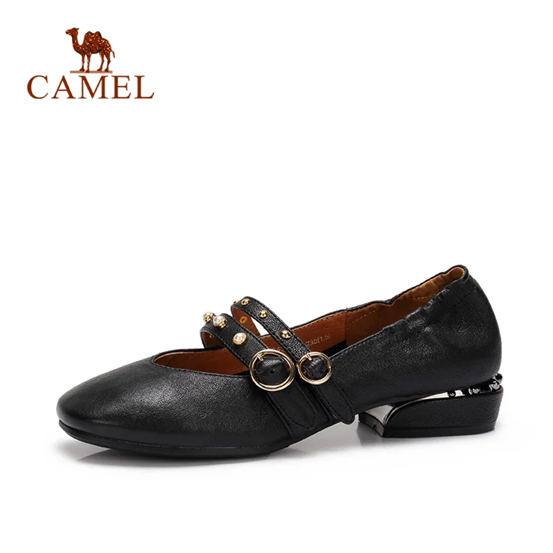 

CAMEL New Woman Casual Retro Single Shoes Women Soft Leather Fashion Modern Daily Casual Low Heel Buckle Slip On Shoes Female