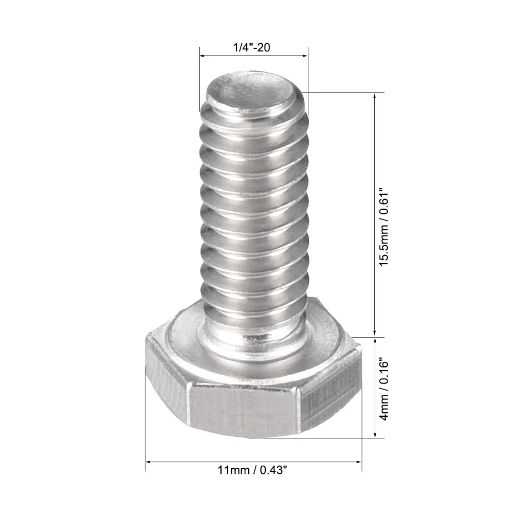 

UXCELL 10pcs Bolts 1/4-20x5/8" 304 Stainless Steel Hex Head Screw Bolts Fastener Communication Equipment Ship Assembly Hardware
