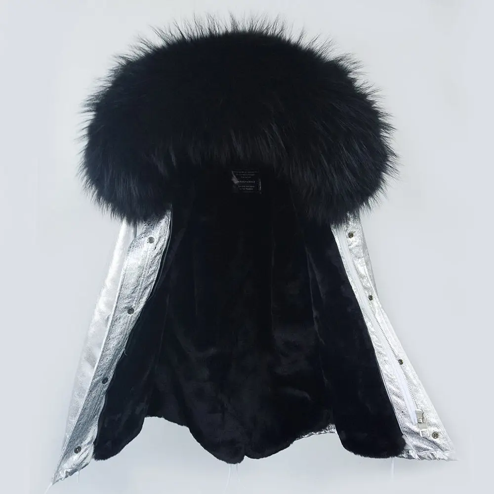 Новая модная куртка Серебряное женское пальто Парка с воротником из натурального меха енота Превосходное качество Горячая - Цвет: short 5