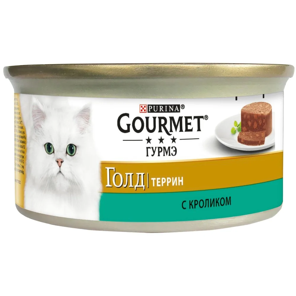 Влажный корм Gourmet® Гурмэ Голд Террин(кусочки в паштете) для кошек с кроликом по-французски, Банка, 24х85 г