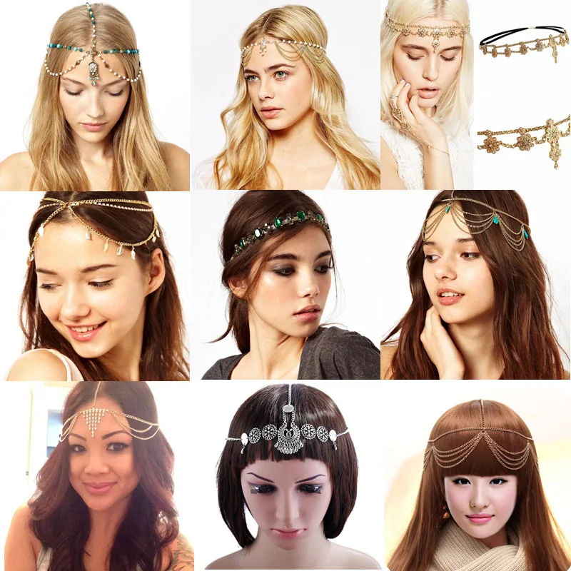 Perla Borla Cristal Cadena Diadema Festival Boho Banda Elástica de Pelo Casco
