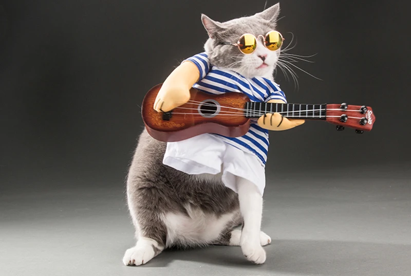 Fashion Funny Pet Dog Cat Clothes Guitar Player Cosplay Stripe Costume Cool Puppy Kitty Guitarist Dressing Up For Party Festival (3)