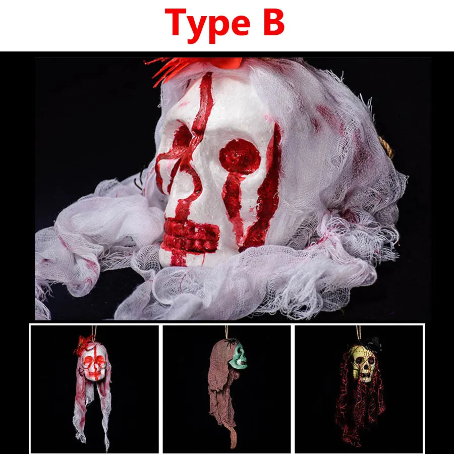 Halloween Decorate Props Ornaments Hallowmas Artificial Skull Skeleton Ghost Dolls Hanging Ornament Decoration Party Supplies (36)
