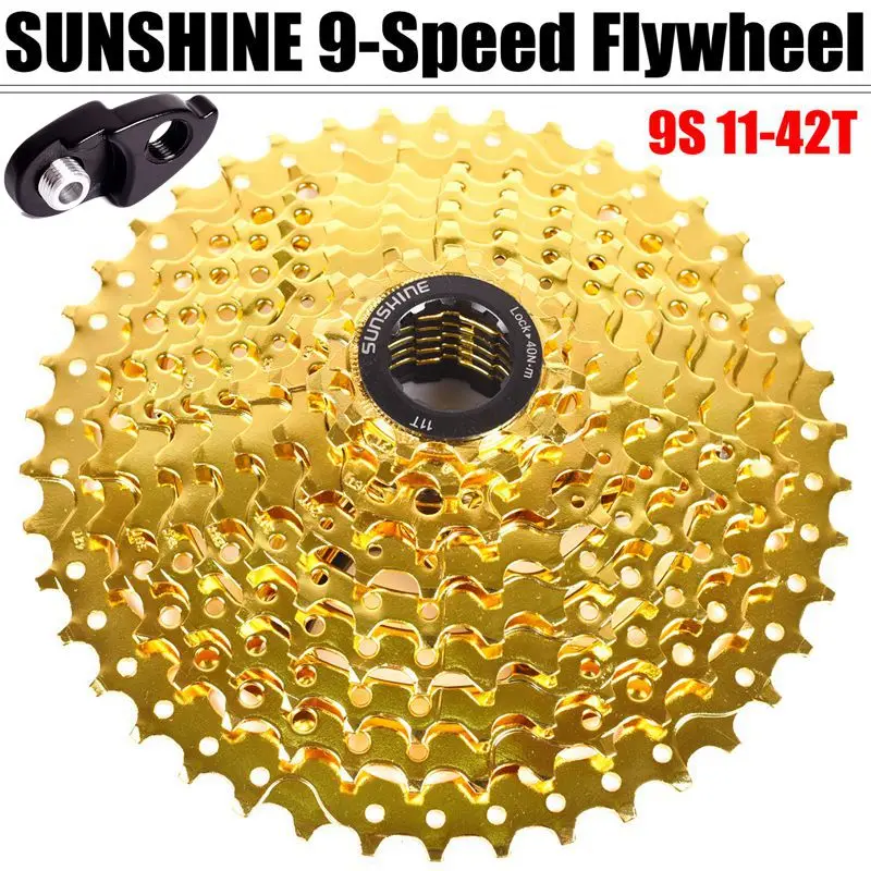 SUNSHINE-SZ 9 скоростная кассета 11-50T 11-42T Золотой горный велосипед WideRatio MTB велосипед 9 S Freewheel совместимый с M430 M4000 M590 - Цвет: 9S 42T Gold Expand