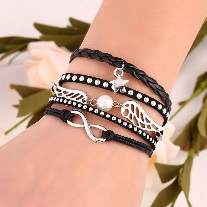 

FANALA Bracelet Women Rope Braided Lobster Claw Clasp Layered Casual Pendant Bracelets for Women Fashion Jewelry