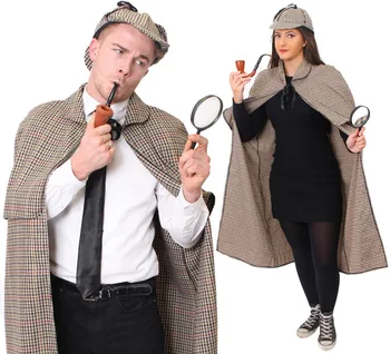

SHERLOCK HOLMES COSTUME CAPE CLOAK HAT MAGNIFYING GLASS PIPE DETECTIVE WORLD BOOK DAY FANCY DRESS COSTUME PROP CHARACTER UNISEX
