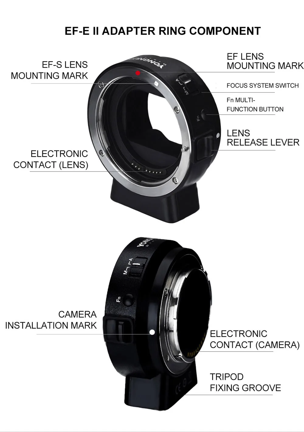 YONGNUO EF-E II адаптер с автофокусом кольцо-адаптер для объектива Canon EF EOS Объектив для sony NEX E-Mount A9 A7 A7RIII/II A7SII A6500