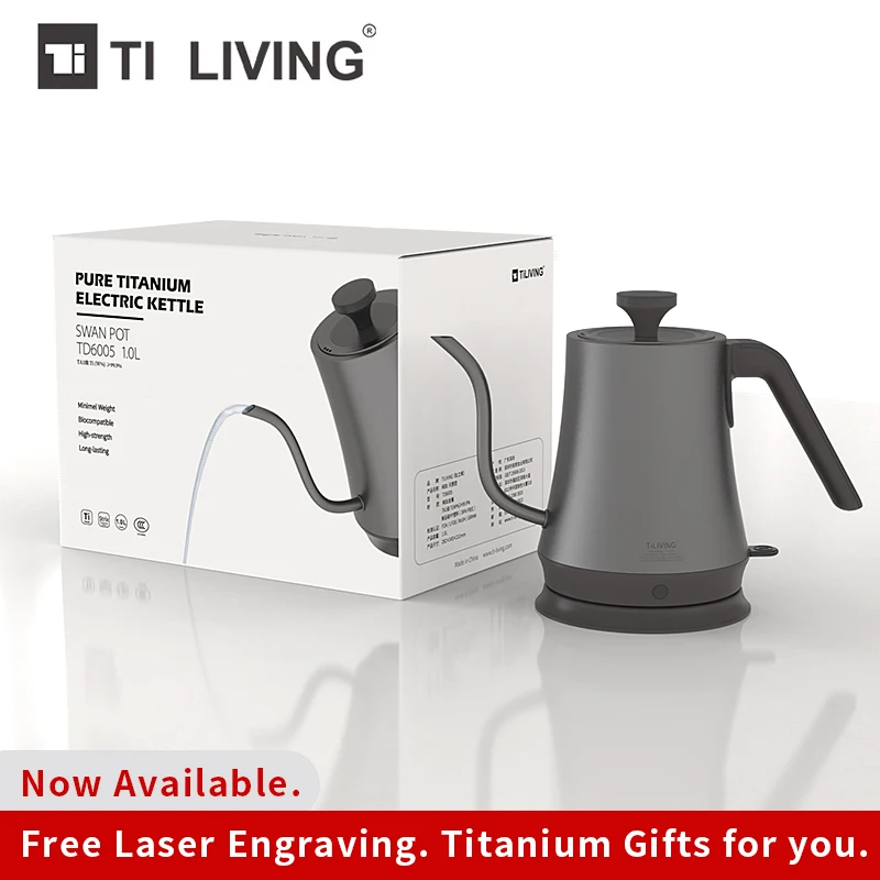 

Pure Titanium 1000ml Swan Water Boil Kettle Goose Neck Instant Electrical Heating Waterpot Auto-Power Protection System Teapot