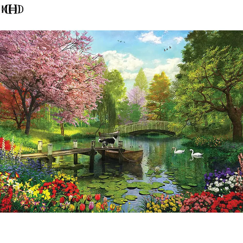 

Needlwork Diamond Embroidery Park Lake icons 5D DIY Diamond Painting Cross Stitch spring landscape Crystal Full Diamond puzzle