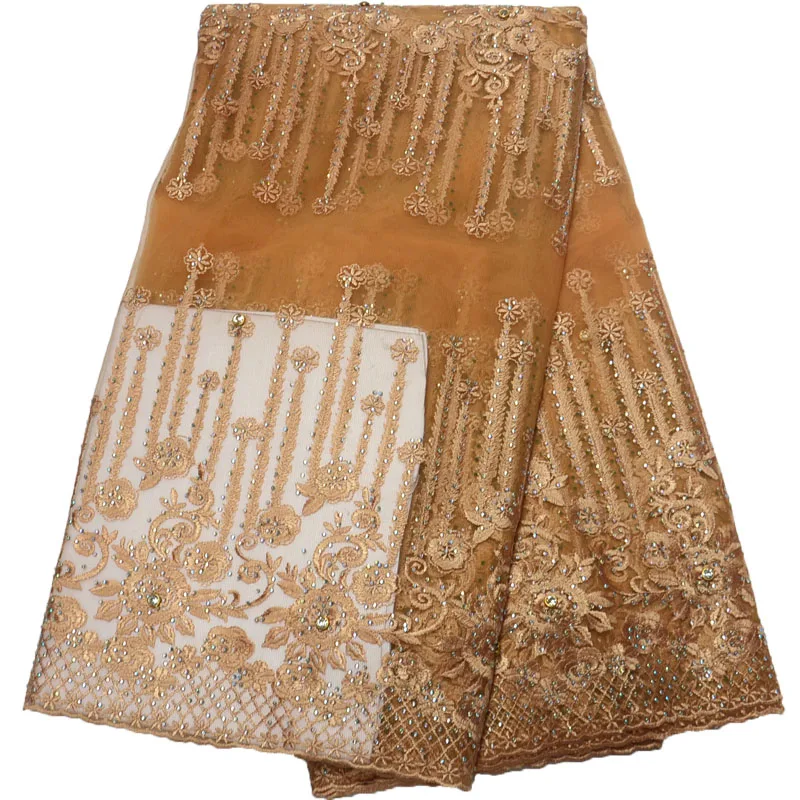 

Hot Selling Gold African Wedding Dress Lace Nigerian Latest Lace Fabric High Quality Gold Embroidery French Laces X835-9