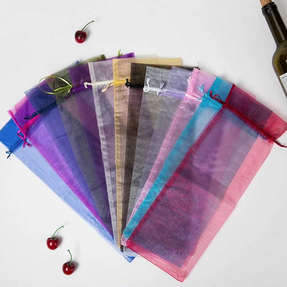 10pcs Sheer Organza Wine Bottle Cover Wrap Gift Bags Wedding Favors And