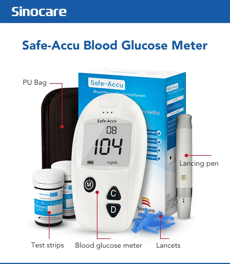 SINOCARE sannuo Safe-Accu глюкометр измеритель уровня глюкозы в крови измеритель уровня сахара в крови 150 тест-полоски Lancets Codefree