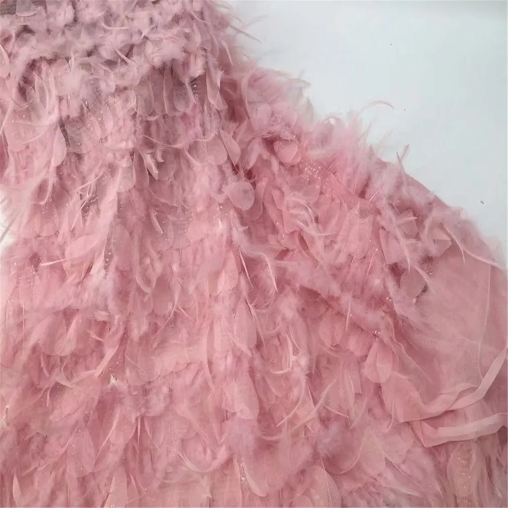 Fashionable Luxury French 3d Pink Embroidery Lace Feather African Dress Tulle Fabric For Girls X636-5 | Дом и сад