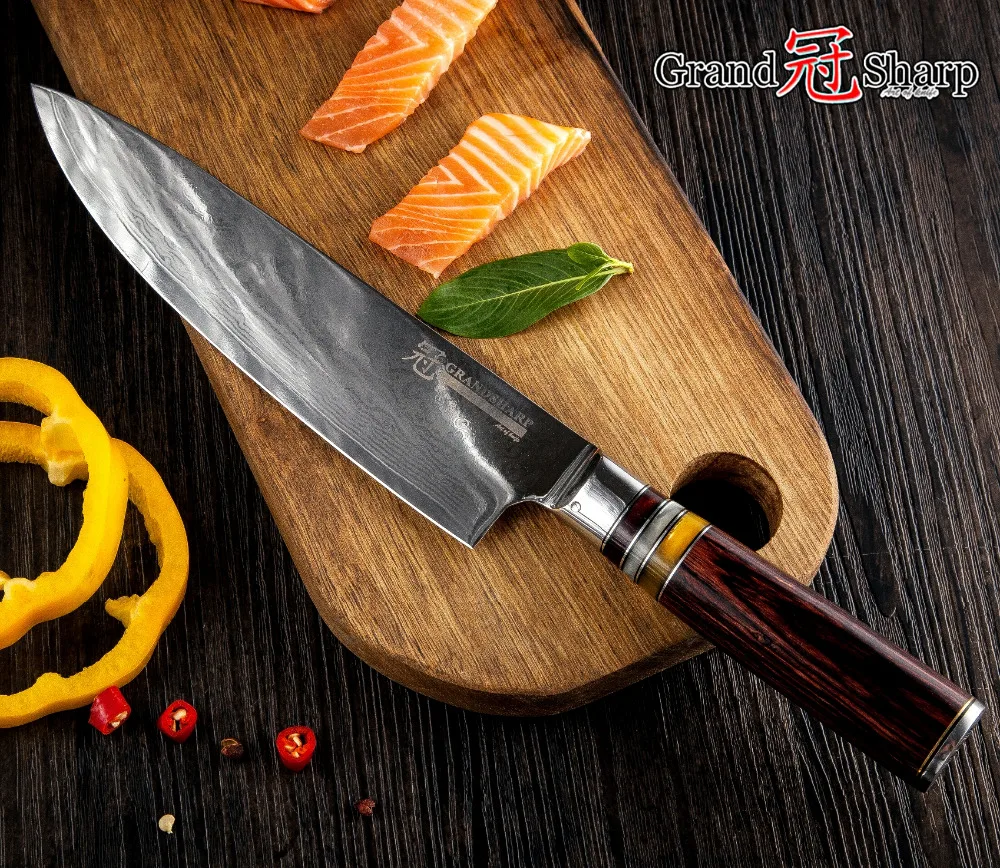 Grandsharp 7 шт. набор кухонных ножей vg10 японский Дамасская сталь шеф-повара сантоку утилита nakiri обвалки для нарезки хлеба ножи инструменты