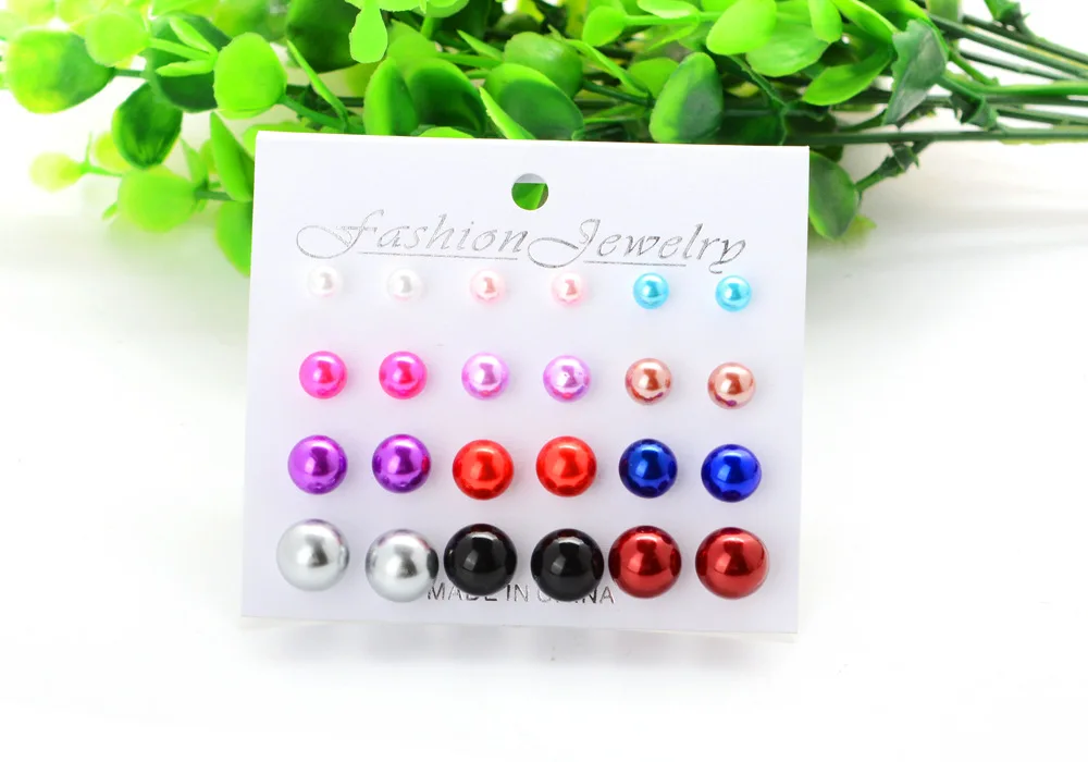 

12 pairs White Simulated Pearl Earrings Set For Women Jewelry On Ear Ball Stud Earrings kit