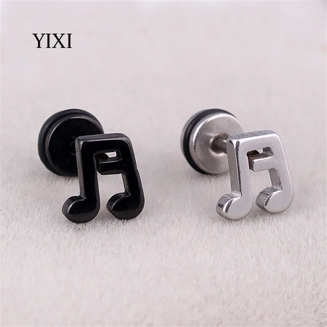 Yixi Music Note Earrings Ear Studs Metal Black Silver Fashion Women Yixi Music Note Earrings Ear Studs Metal Black Silver Fashion Women Men Jewelry Earring Pierced Stainless