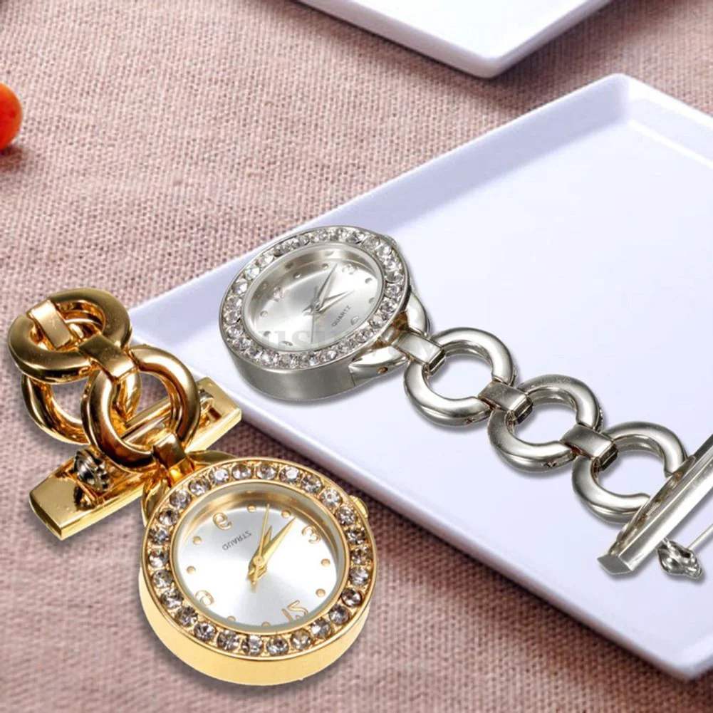 

Luxury Rhinestone Round Dial Nurse Watch Brooch Pin Quartz Fob Pocket Watch