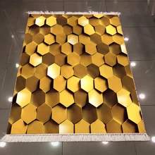 Else Золотой Желтый Белый шестиугольный сотовый 3d узор принт микрофибра противоскользящие назад моющиеся декоративные области килим ковер
