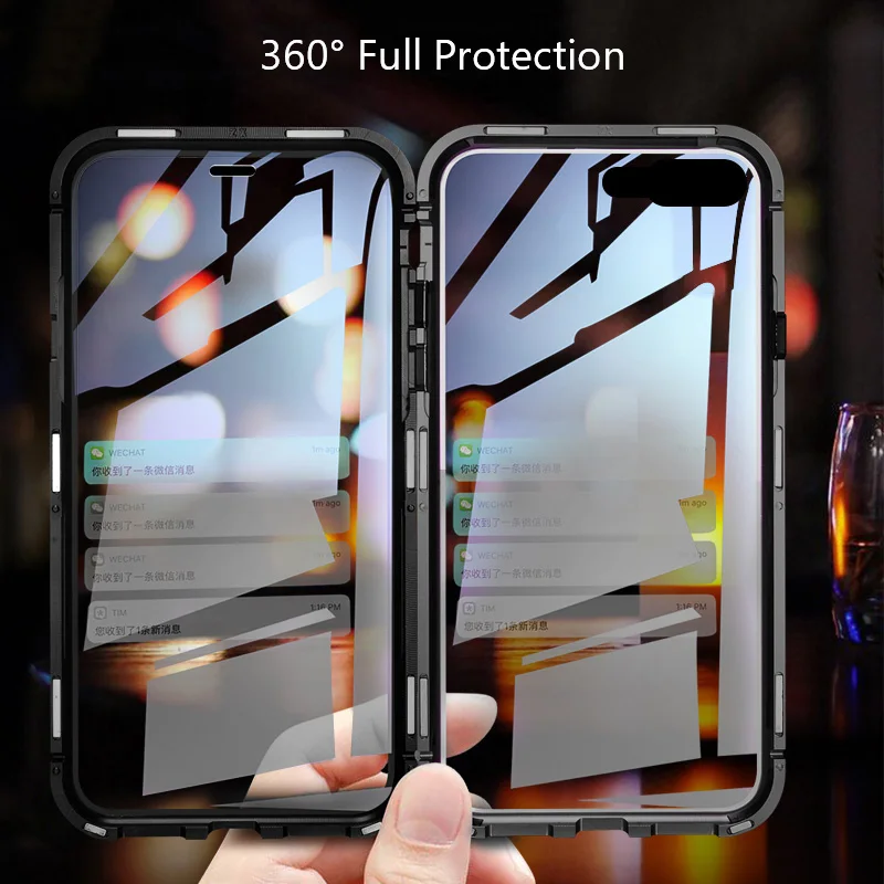 Kopen 360 Volledige Magnetische Glas Coque voor iPhone 7 Case Aluminium Frame 9 H Gehard Glas Metalen Flip Case voor iPhoneXS max 7 Plus Malette