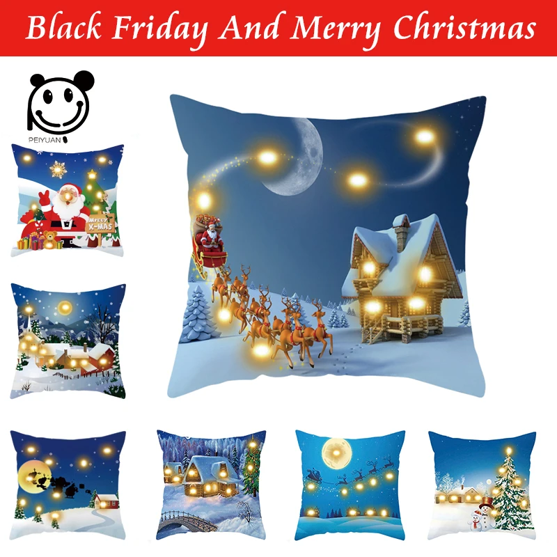 

PEIYUAN Blue Cushion Cover Led Light Merry Christmas X-max Glow Throw Led Pillow Case Super Sofa Pillow case Cushion Pillowcase