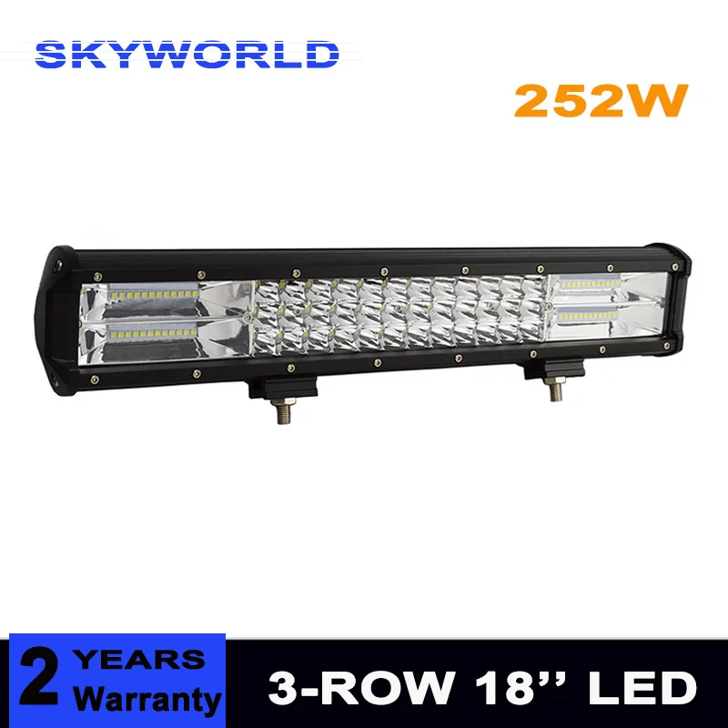 

7D Tri-Row Straight LED Light Bar 18'' 252W Offroad Work Light Combo Beam 4X4 4WD LED Bar 12V 24V Driving Lamp