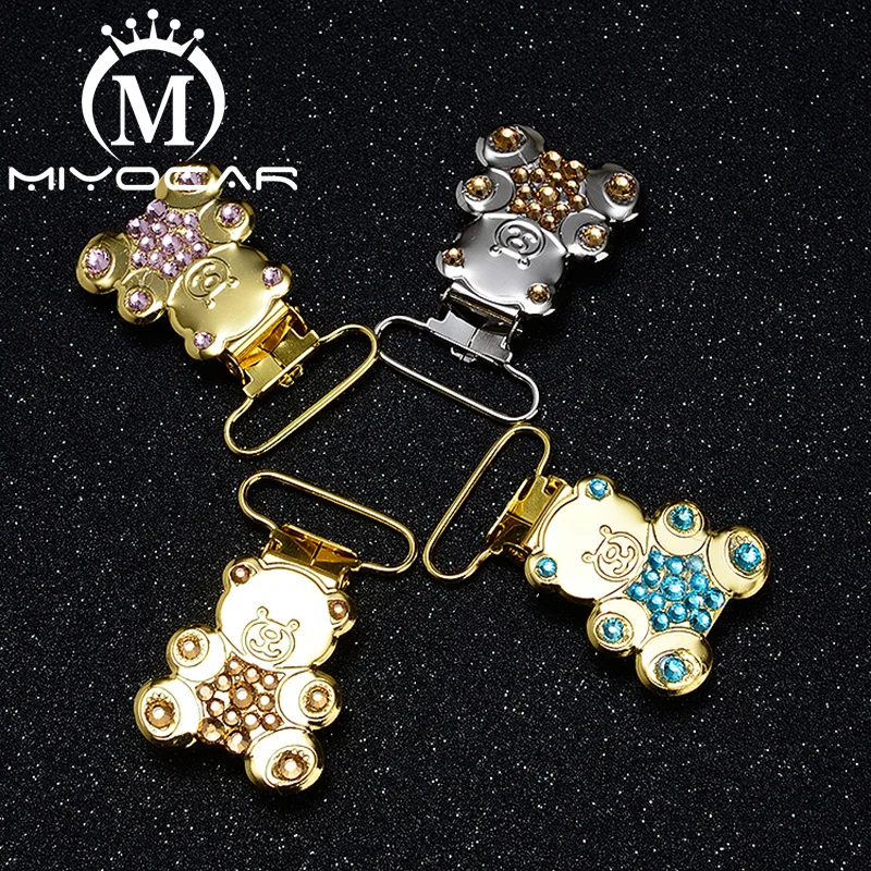 

MIYOCAR 10pcs/lot unique item bling bear shape gold aliver pacifier clip dummy clip pacifier holder good quality SP025