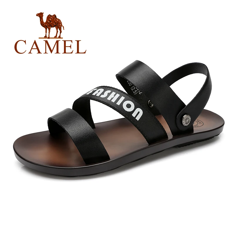 

CAMEL Summer Men Sandals Slippers Men's trend Casual Wild Non-slip Flat Soft elastic Sandal Men Shoes pu Leather Man Flats