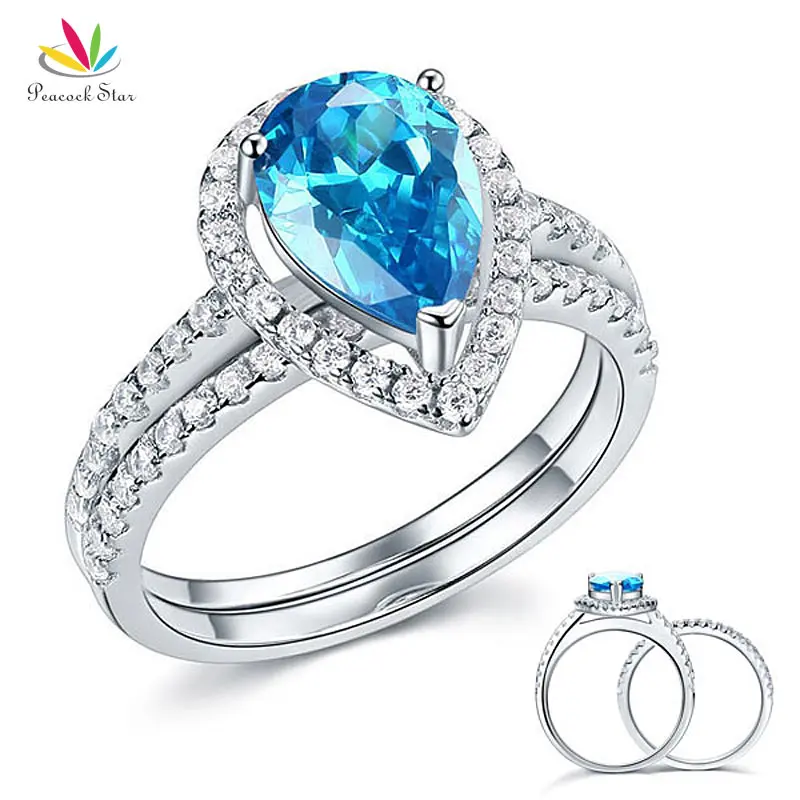Hot Pea Star Solid Sterling 925 Silver Bridal Wedding Pea Star Solid Sterling 925 Silver Bridal Wedding Engagement Ring Set 2 Ct Pear Fancy Blue Jewelry Cfr8222