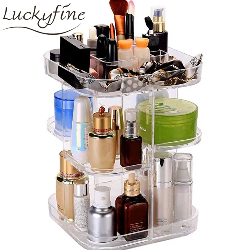 360 Degree Rotating Makeup Organizer Case Clear Acrylic Cosmetic Lipstick Brush Holder Jewelry 360 Degree Rotating Makeup Organizer Case Clear Acrylic Cosmetic Lipstick Brush Holder Jewelry