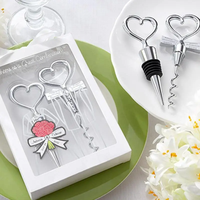 

2pcs/set Metal Heart Design Wine Cork and Opener Corkscrew Wine Bottle Stopper Oxygenating Wine Pourer Tie Plug Bung Stopper