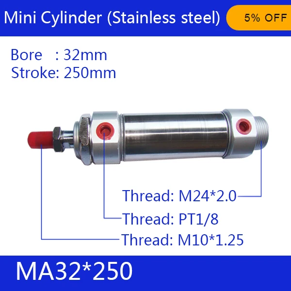 

MA 32*250 mm ,Free shipping Pneumatic Stainless Air Cylinder 32MM Bore 250MM Stroke , 32x250 Double Action Mini Round Cylinders