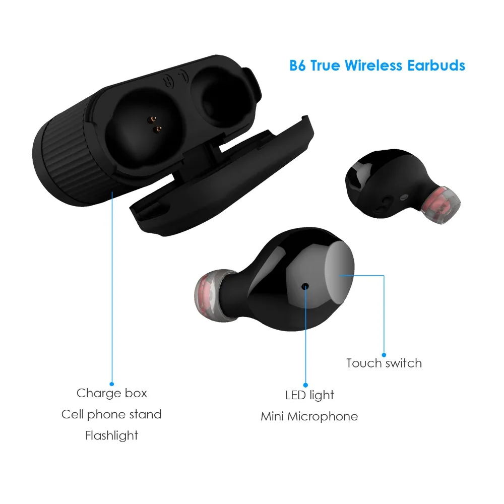 

WALLYTECH B6 True Wireless Earbuds Bluetooth V5.0 TWS Earphone with Touch Switch and 2 in 1 Charger Box Earphones