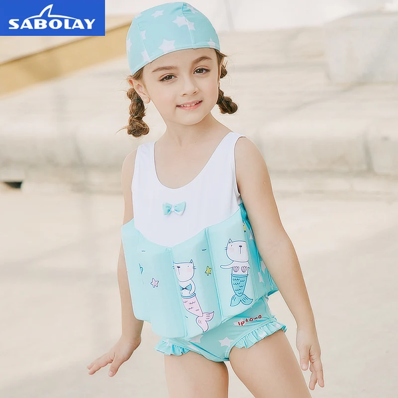 

SABOLAY Children's Swimsuit Detachable One Piece Suit Girls Elastic Force Vest Floater Bow Style Swimwear Suit