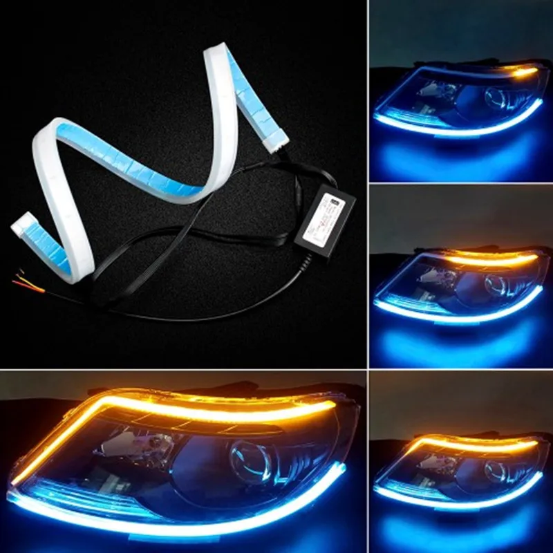 

New 30cm 45cm 60cm cutable Flowing DRL Flexible LED Tube Strip Daytime Running Lights Turn Signal Angel Eye White Turn Yellow