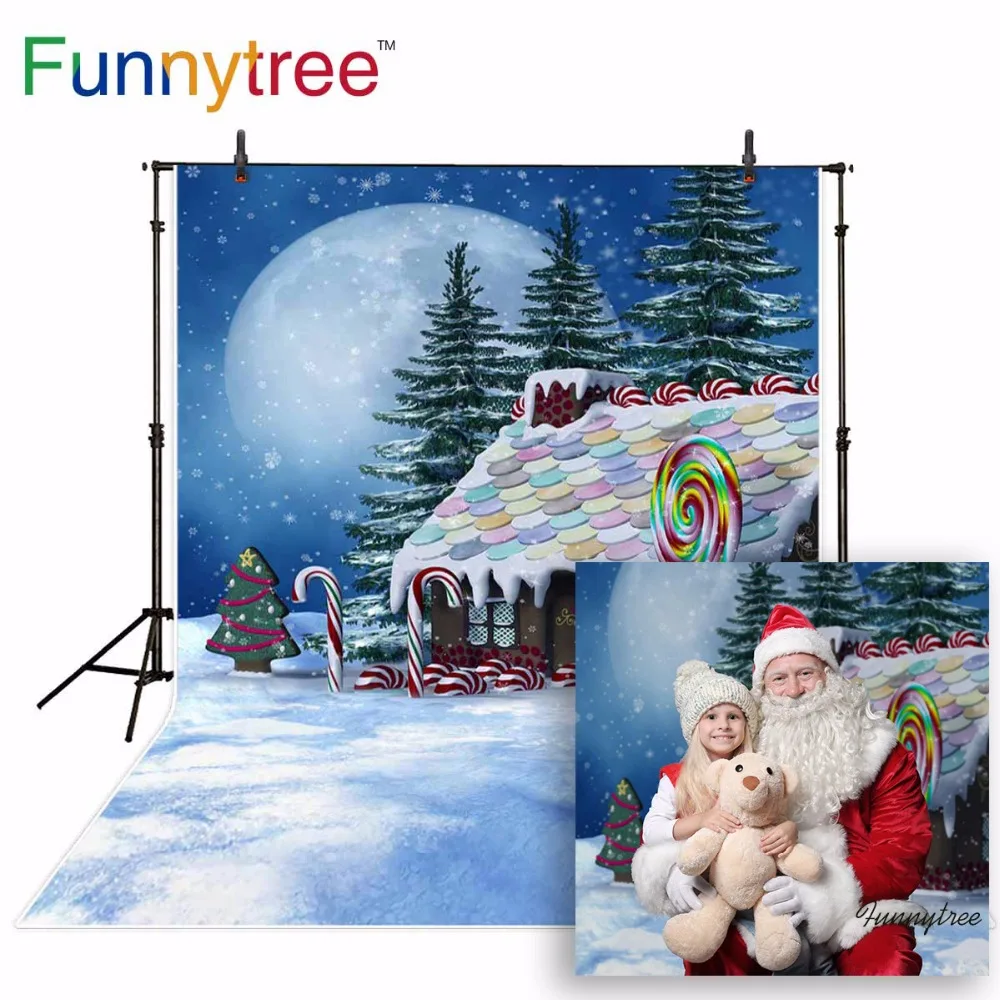 Funnytree Candy bar пряничный домик Сказочный Рождественский фон зимний фото фон снежная луна детская Фотостудия