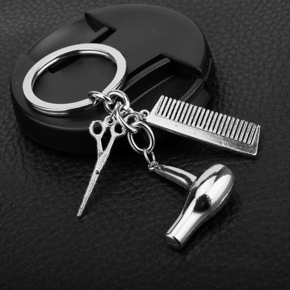 Creative Hair Dryer Scissors Comb Pendant Keychain Keyring Gift for