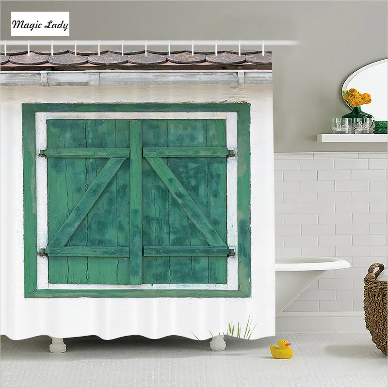 Shower Curtains Bathroom Curtain Shutter Wooden Window Rustic