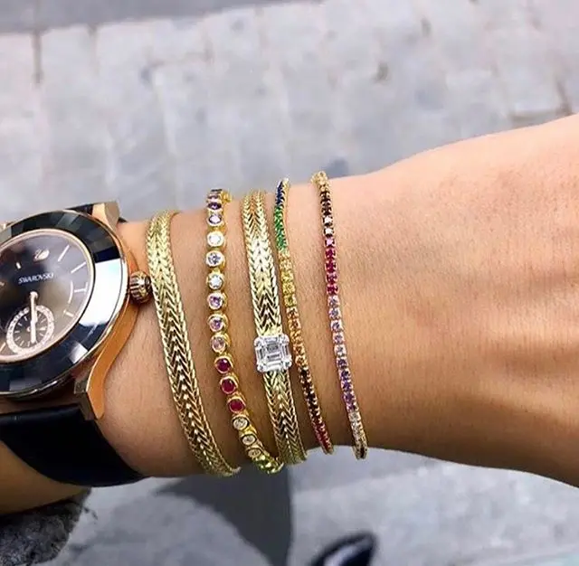 Цветные яркие круглые радужные цветные очаровательные AAA+ CZ слайдер регулируемые Изящные крошечные тонкие браслеты яркие украшения для женщин