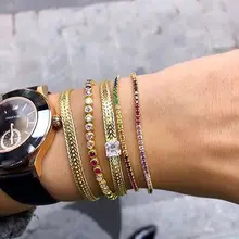 Цветные яркие круглые радужные цветные очаровательные AAA+ CZ слайдер регулируемые Изящные крошечные тонкие браслеты яркие украшения для женщин