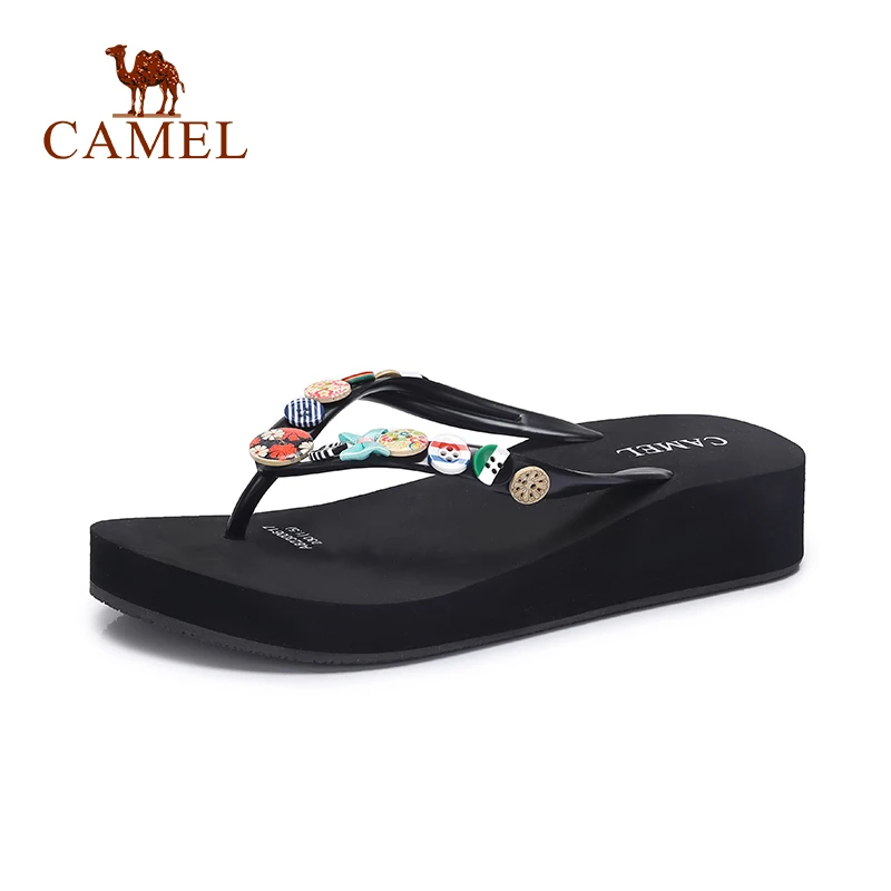 CAMEL/новые женские уличные тапочки модные повседневные вьетнамки на танкетке и