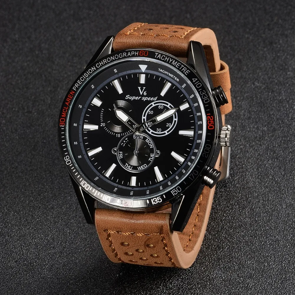 

V6 Fashion Black Casual Business Watch Mens Watches Top Brand Luxury Quartz Watch Male Wristwatches Relogio Masculino