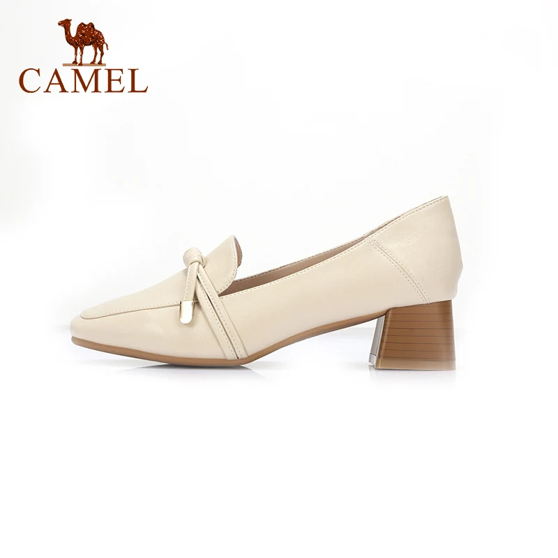 CAMEL/Новые весенние женские повседневные туфли на среднем каблуке кожаные