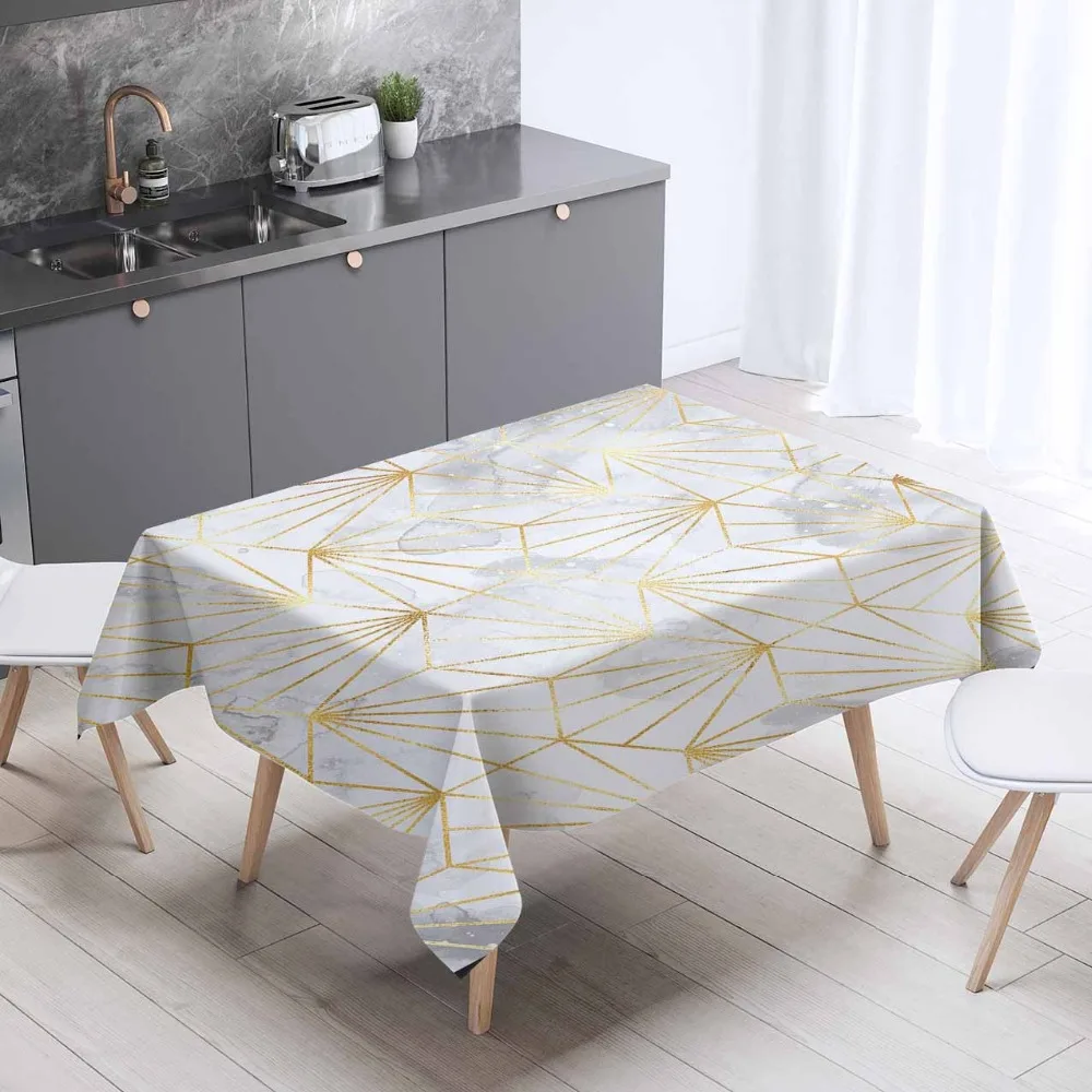 

Else Gray White Clouds Golden Yellow Lines Nordec 3d Print Washable Thicken Cotton Cloth Rectangular Square Kitchen Tablecloth